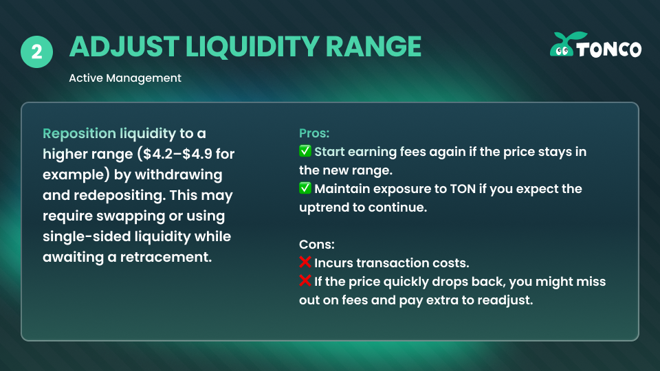 Active liquidity management on TONCO DEX