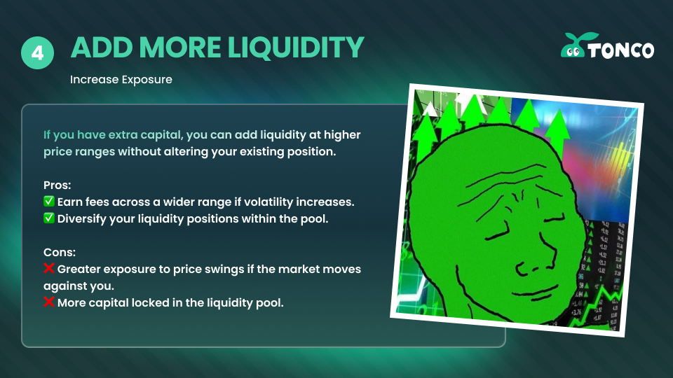 "Add more liquidity" management strategy on TONCO DEX