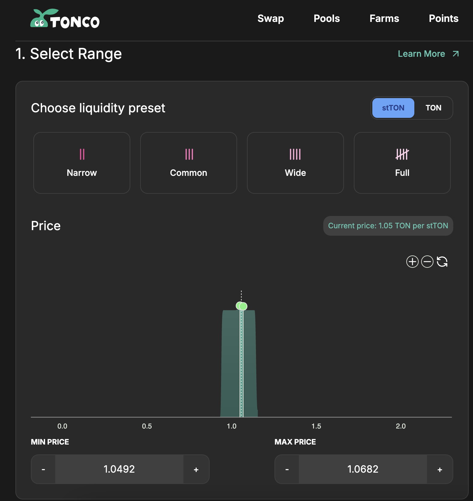 Narrow range in stTON/GRAM pair on TONCO