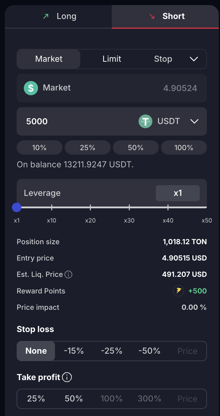 Shorting GRAM on Storm Trade