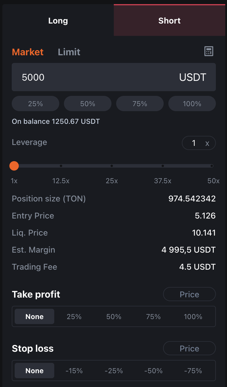 Opening short position on Tradoor