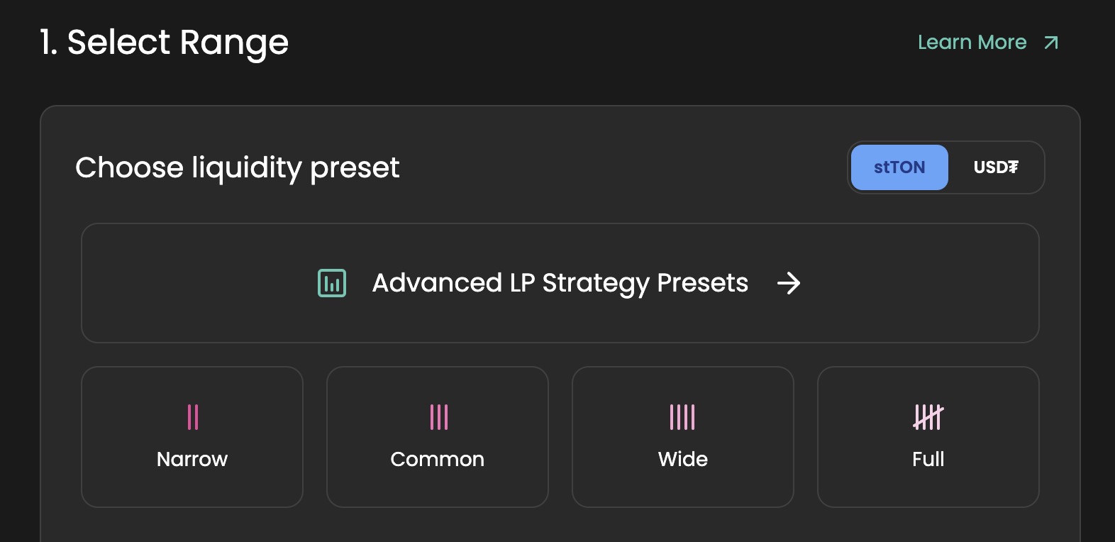 Advanced presets on TONCO DEX