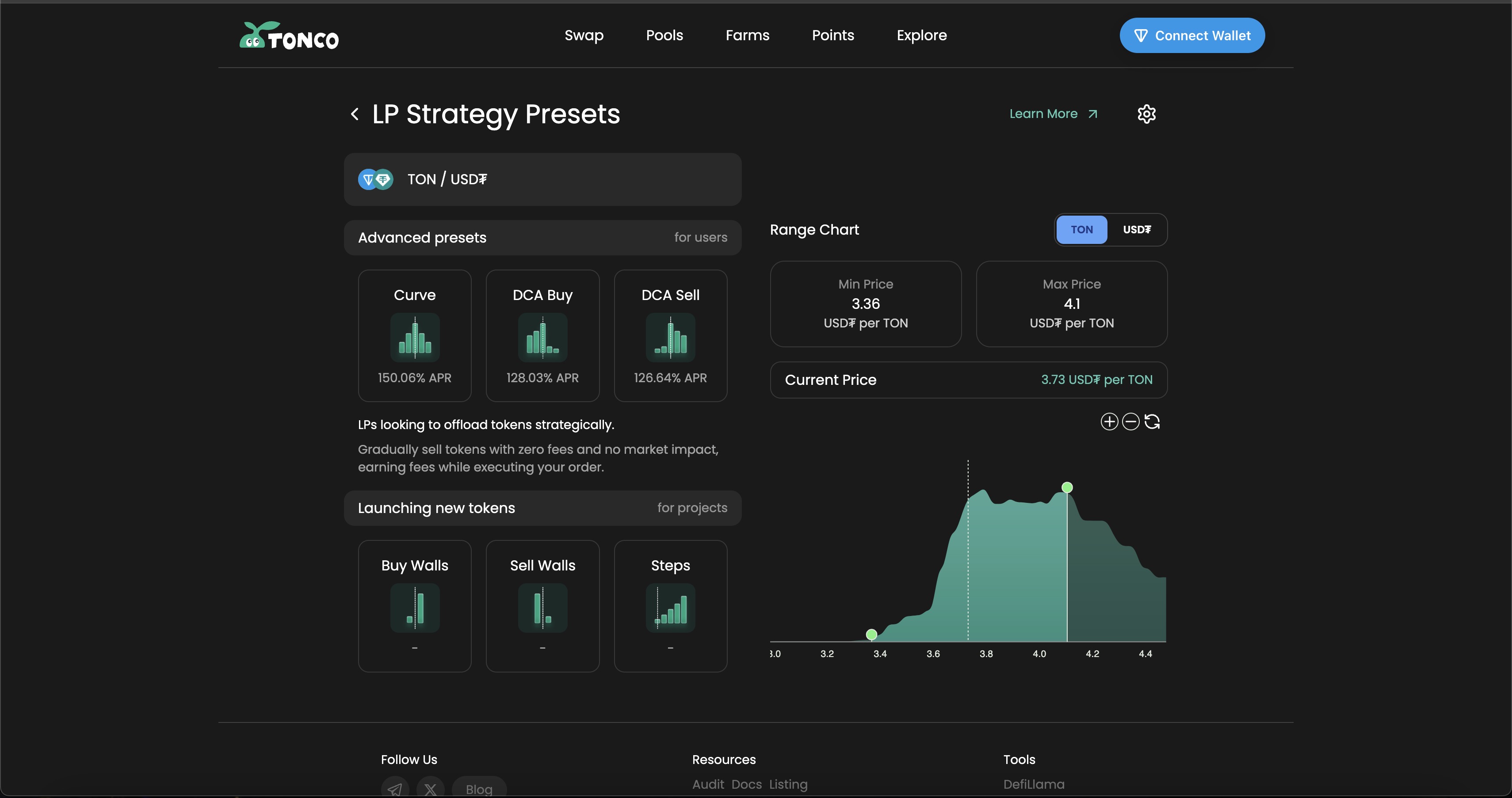Advanced presets on TONCO DEX
